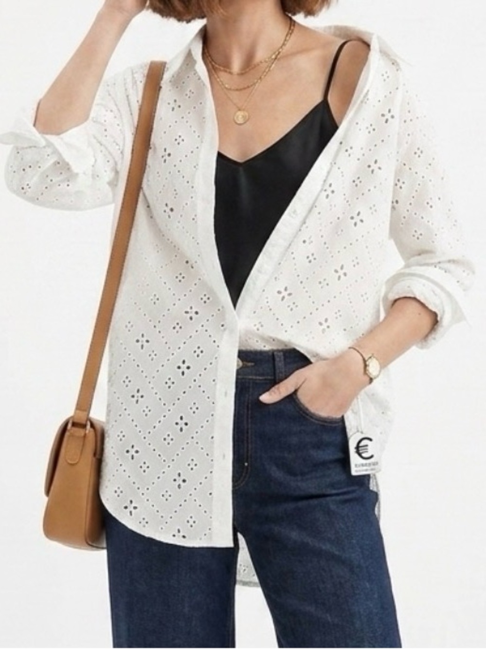 MNG Mango White Eyelet Button-Up Shirt